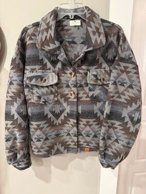 Simply Southern Brown and Gray Southwestern Button-Up Jacket